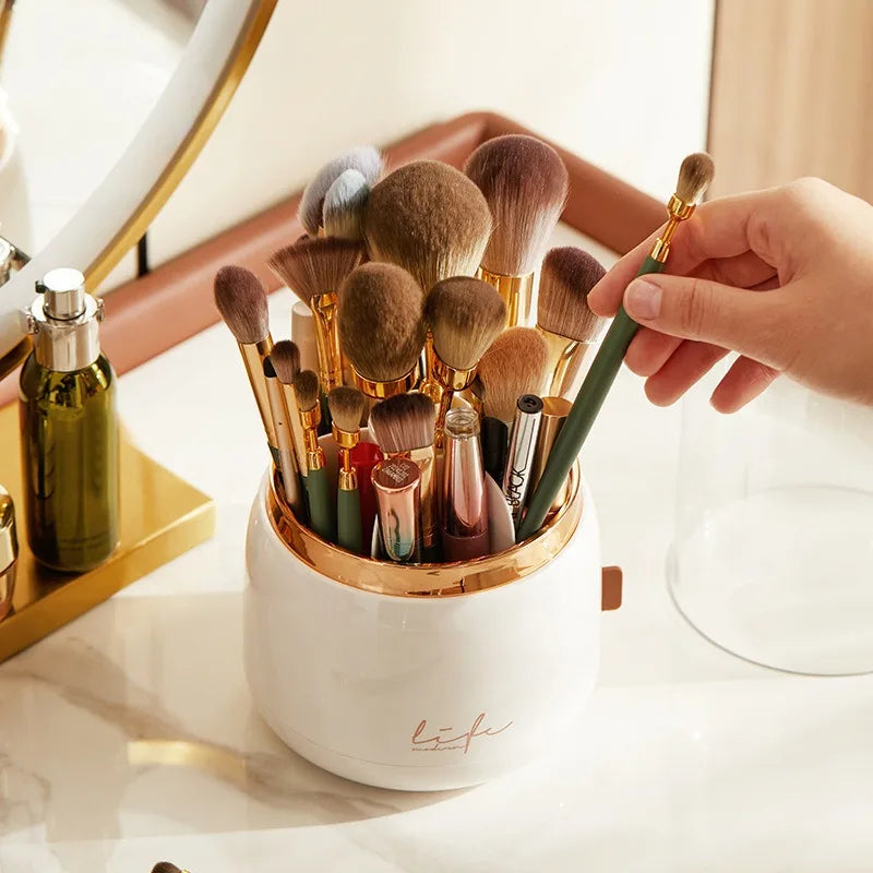 360° Rotating Make Up Organizer With Lid Luxury Cosmetic Brushes Holder Lipstick Eyebrow Pencil Holder Eye Shadow Storage Box