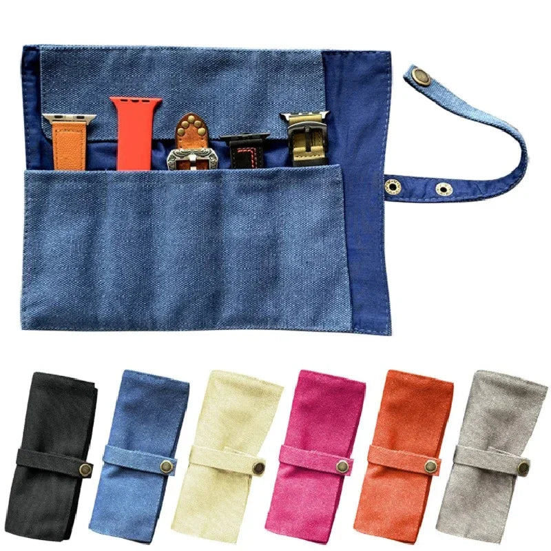 Watch Band Roll Organizer With 5 Slots Storage Box Watch Strap Smart Watch Storage Bag Leather Handmade Travel Case storage bag