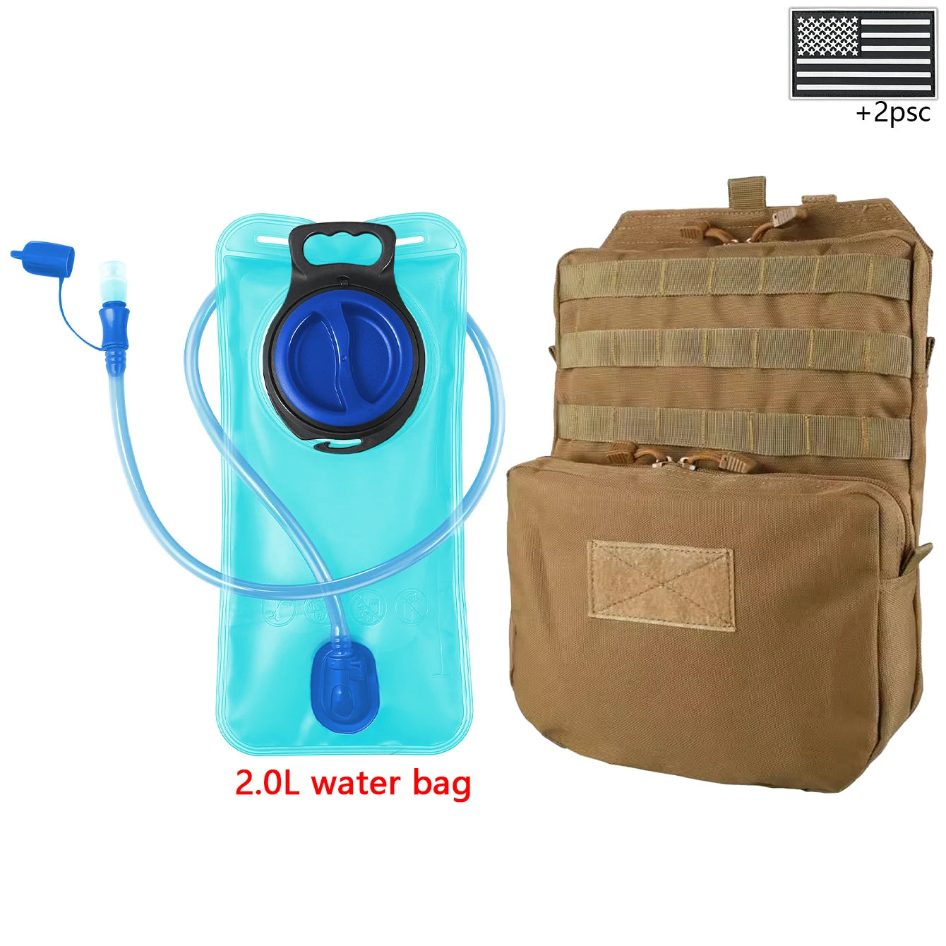 Outdoor sports drinking equipment: 2L large-capacity water bag + molle backpack, suitable for hiking, camping, and cycling