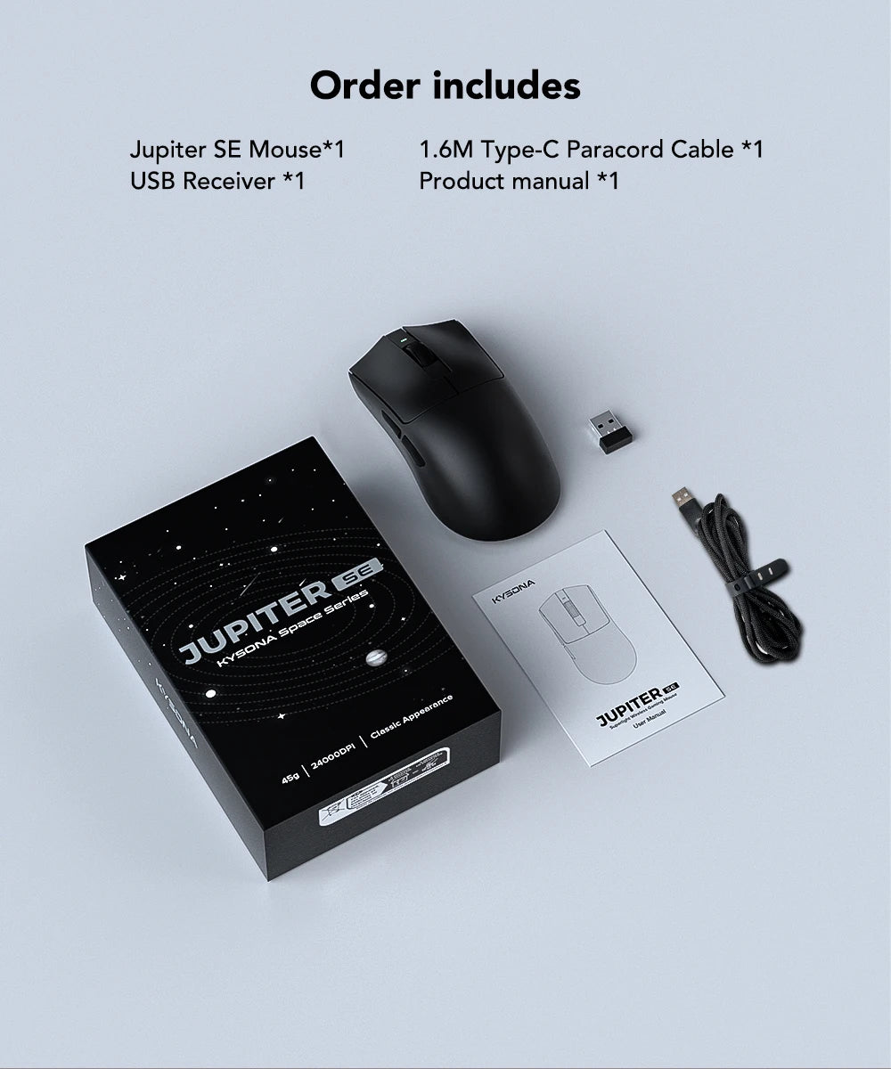 KYSONA Jupiter SE Wireless Gaming Mouse Bluetooth Mice PAW3311 Sensor 24000DPI Lightweight 46g For Big Hands PC Laptop Gamer