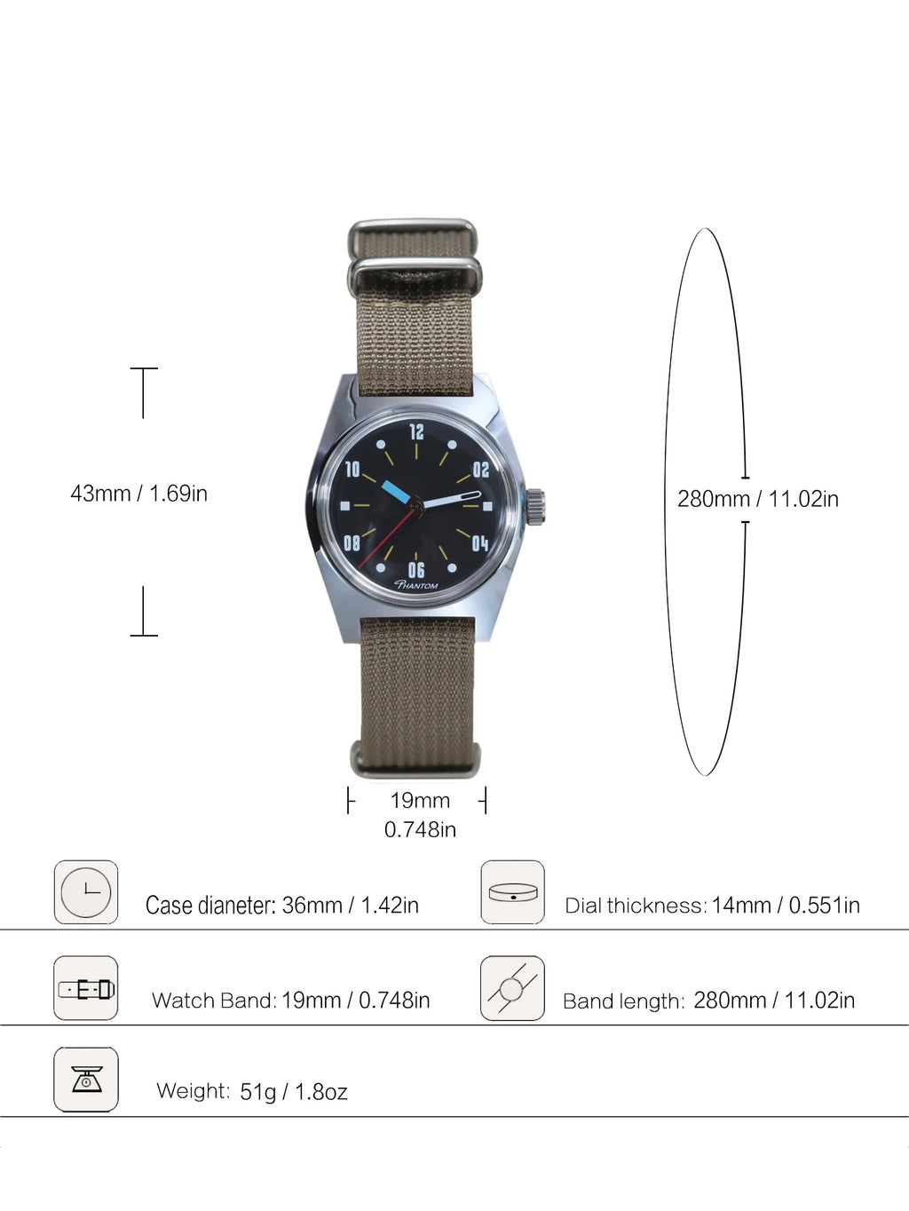PHANTOM Men's 7120 Hand-Wind Mechanical Watch Men 36mm Retro Business Timepiece Classic Simple Couple Watch