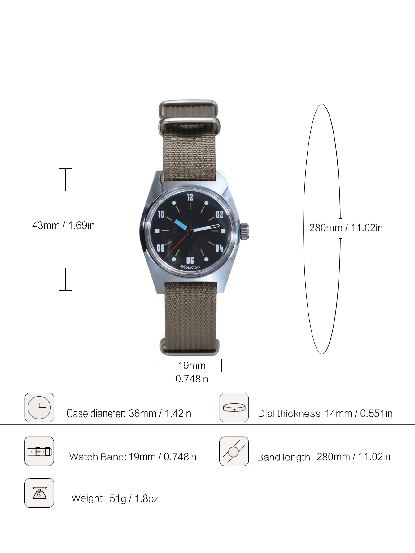 PHANTOM Men's 7120 Hand-Wind Mechanical Watch Men 36mm Retro Business Timepiece Classic Simple Couple Watch