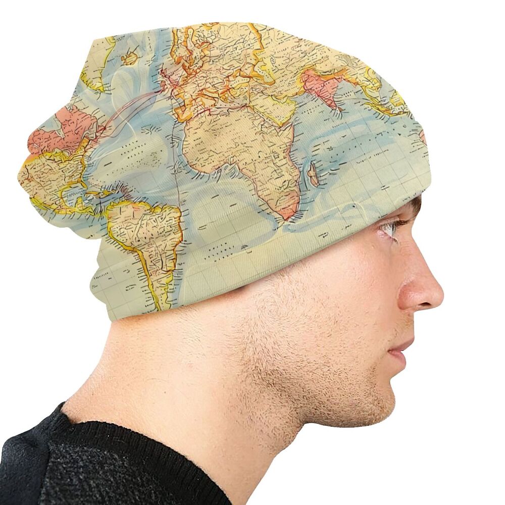 Bonnet Hats World Map Men Women's Thin Hat Vintage Map Of The World Autumn Spring Warm Cap Street Skullies Beanies Caps