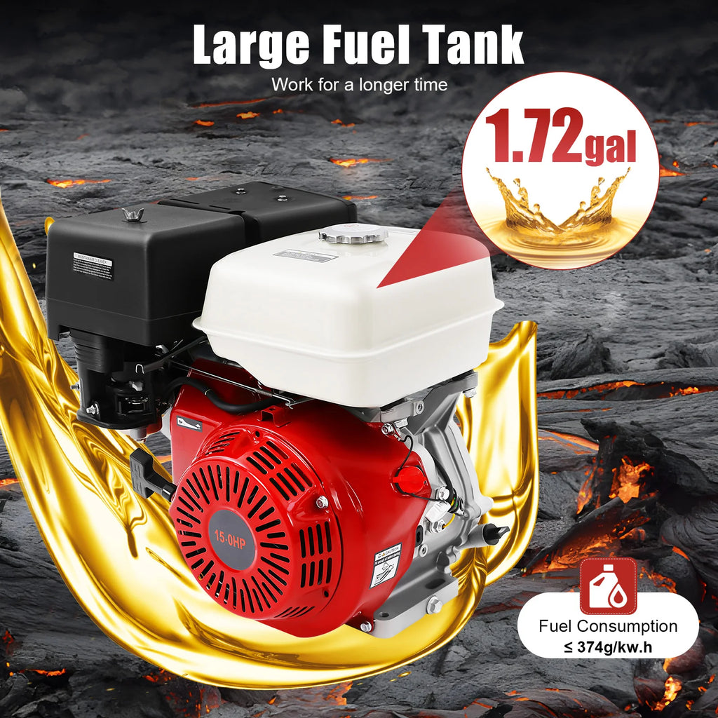 9700W 15HP 420CC Gasoline Engine 4 Stroke Gas Motor Low Noise Air Cooling 3600r/min 1.72Gal Large Fuel Tank