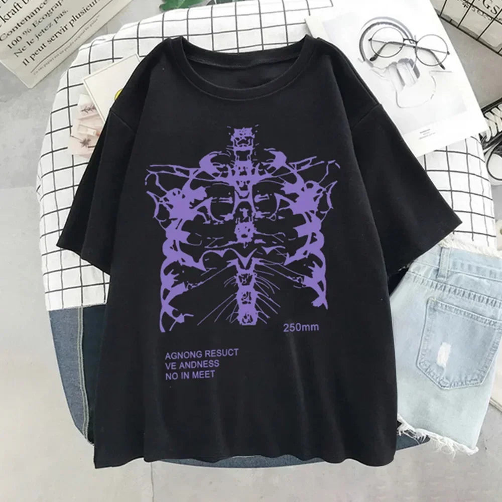 Y2k Harajuku Skeleton Print T-shirts for Gothic Hip Hop Streetwear Men Women T Shirt Summer Black Goth Clothes Short Sleeve Tees