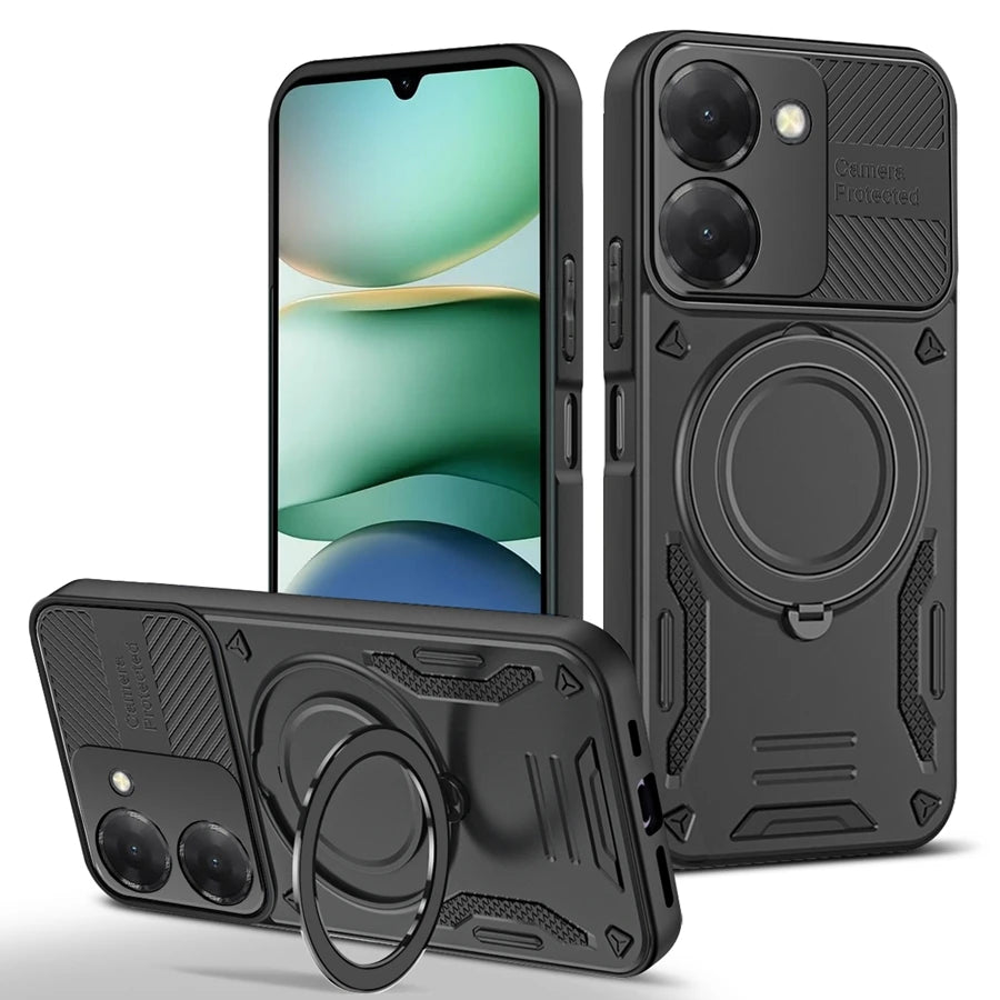 Solid Armor Shockproof Magnetic Case For Xiaomi Redmi 15C 15 A5 14C Note 14S 14 13 Pro Plus 5G Car Holder Ring Stent Phone Cover