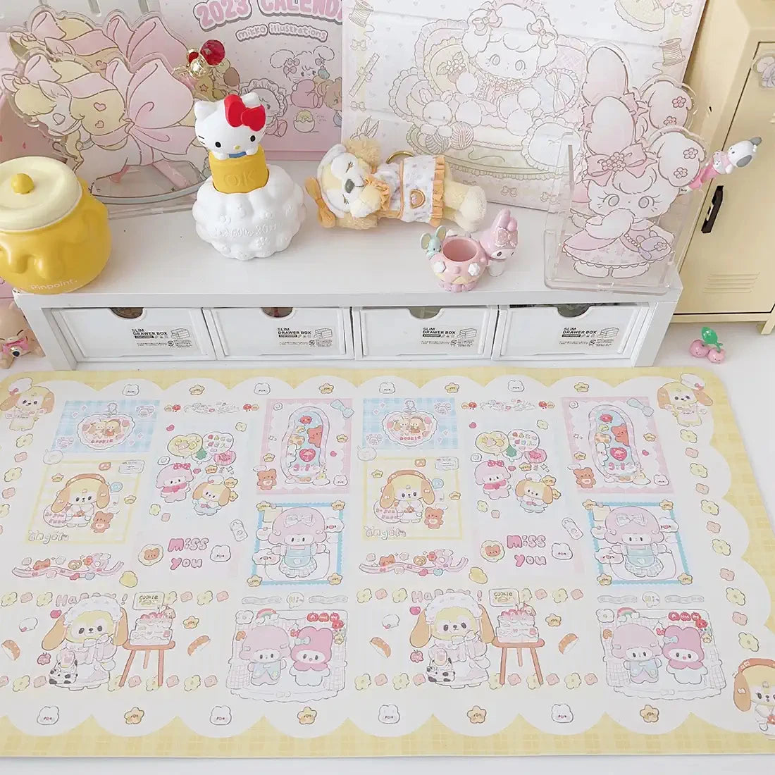 New Original Angel Girl Leather Mouse Pad Cartoon Rabbit Anti-slip Anti-fouling Dining Table Mat Large Size Computer Keyboard Pa