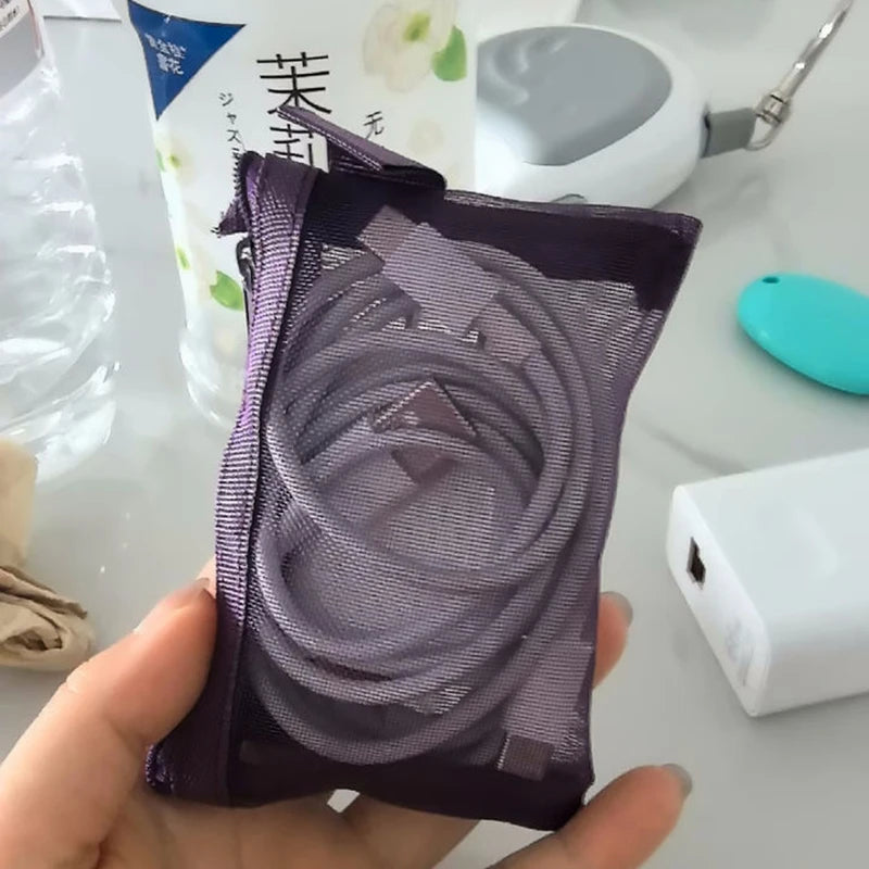 Mini Clear Nylon Mesh zipper Cosmetic Bags Cute Women Small Lipstick Makeup Bags Pouch Data Line Key Earphone Organizer Case