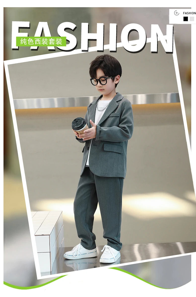 junior Boys Suits Autumn Long Sleeve Casual Blazer Jacket Trouser 2pcs School Uniform Teen Kids Clothes pants Set Child Cosutme