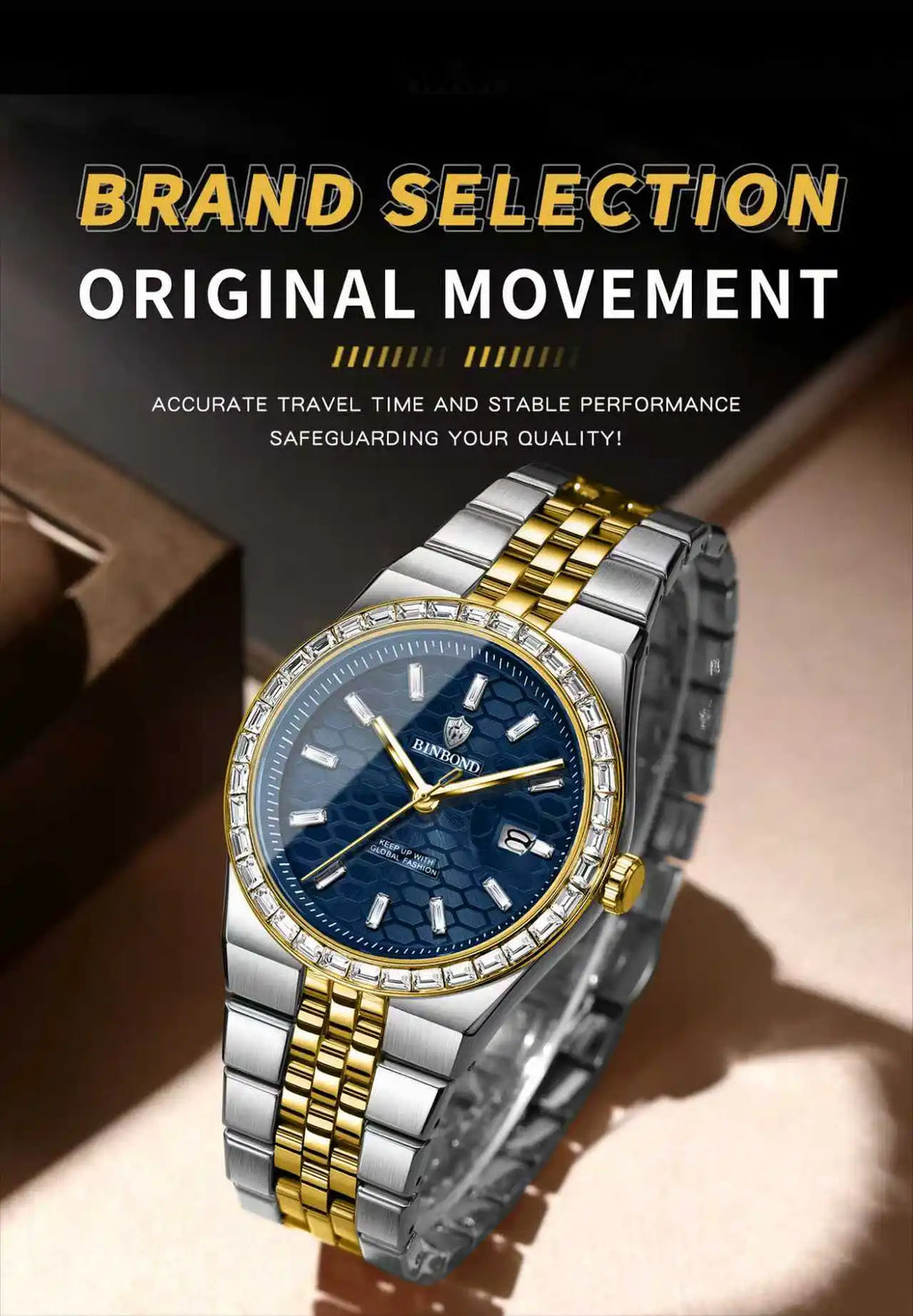 BINBOND New Men's Quartz Watch Classic Style Waterproof Luminous Date Display Stainless Steel Wristwatch For Male Relojes Hombre