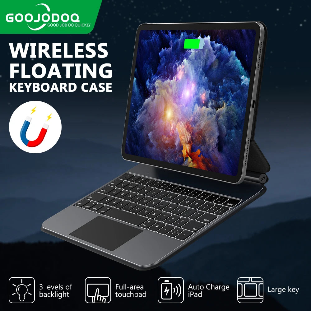 GOOJODOQ Magic Keyboard Case for iPad Pro 11 M4 iPad Air 4/5/6 Smart Pogo Pin PD18W Pass Through Charging Smart Gesture Trackpad