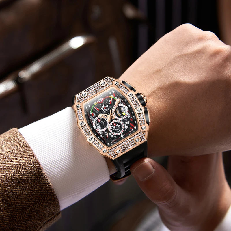 2022 New Men's Automatic Mechanical Watch ONOLA Fashion Unique Luxury Diamond Inlaid Design Waterproof Silicon Tape Watches Men