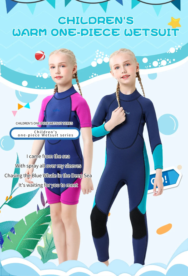Children's 2mm 3mm Neoprene Wetsuit One-piece Long Sleeve Diving Suit Cold Proof Sunscreen Surfing Swimming Snorkeling Swimsuit