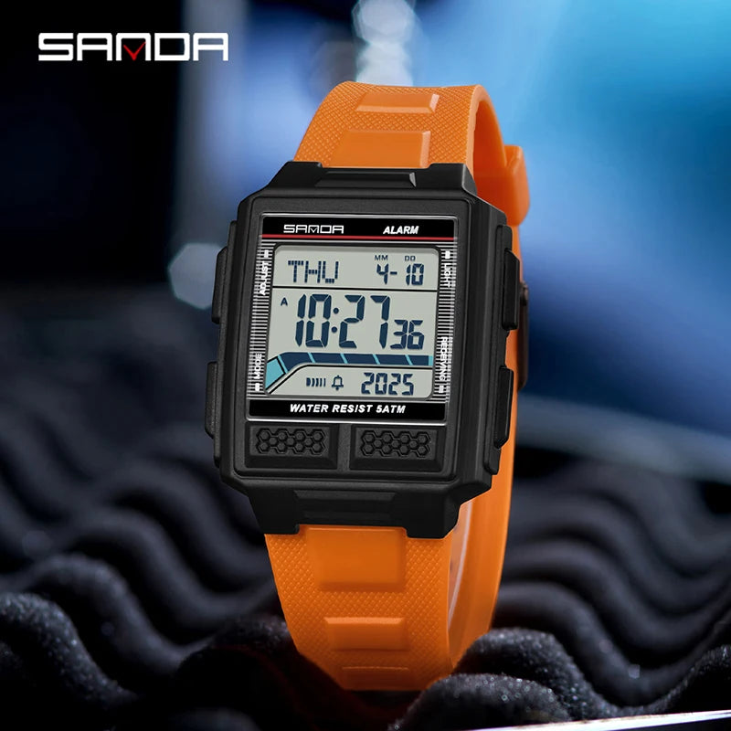SANDA 2212 Fashion Electronic Watch Alarm Clock Luminous Calendar Water Resistant Shockproof Sports Digital Watches for Man