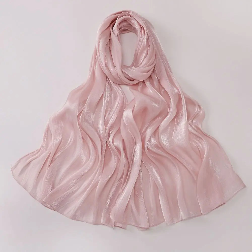 Fashion Solid Color Silk Scarf Chiffon Shining Chiffon Hijab Veil Soft Long Sunscreen shawl Outdoor