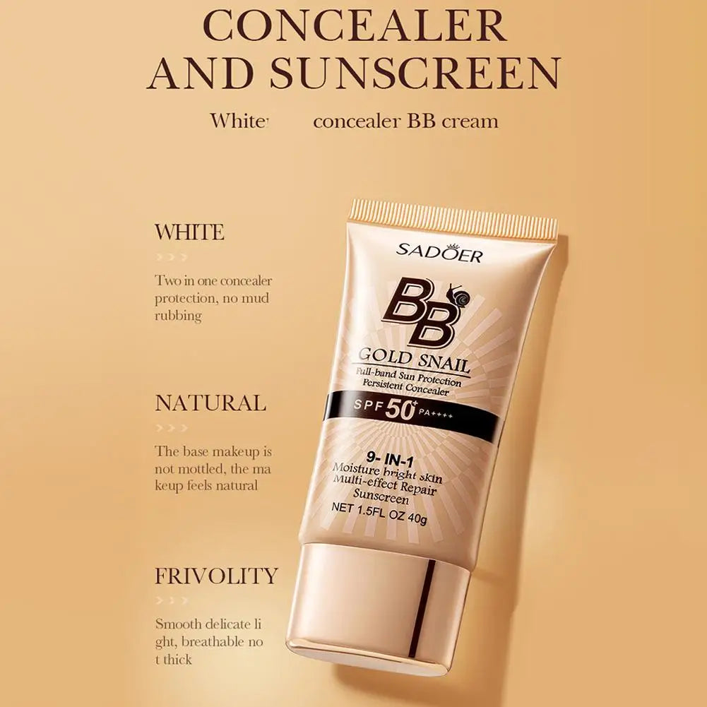 SADOER Gold Snail BB Cream Sunscreen Concealer Foundation Moisturizing Cream Daily Skin Care Sun Protection Isolation 40g 2026