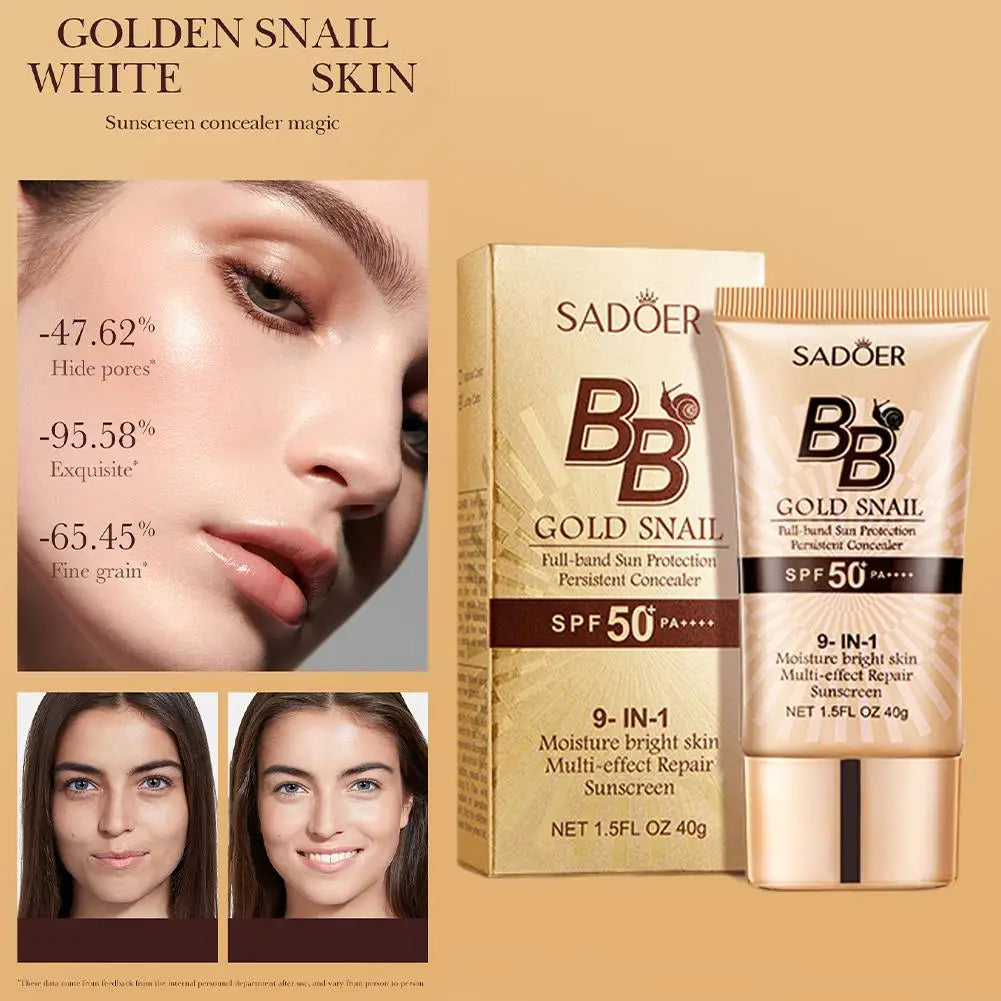 SADOER Gold Snail BB Cream Sunscreen Concealer Foundation Moisturizing Cream Daily Skin Care Sun Protection Isolation 40g 2026