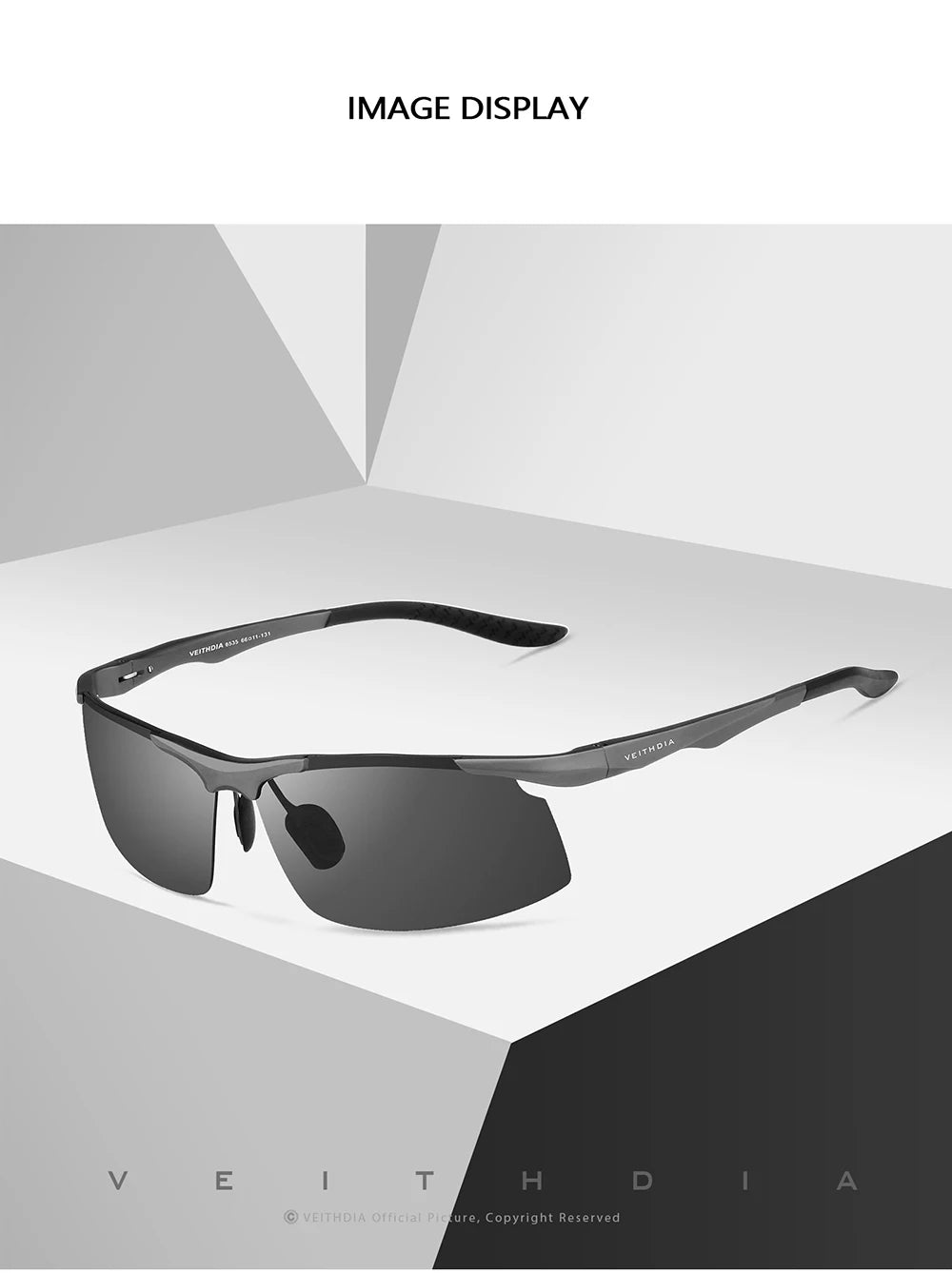 VEITHDIA Men Sunglasses Aluminum Magnesium Polarized UV400 Lens Rimless Driving Fishing Sun Glasses Sports Eyewear For Male 6535