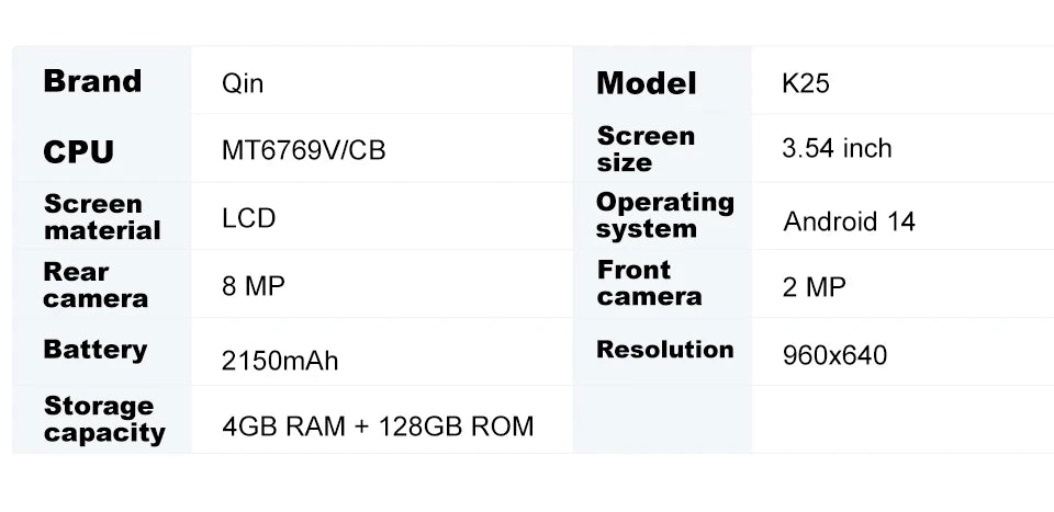 Qin K25 MTK G81 3.54 Inch 4GB 128GB Wifi Bluetooth Touch screen 640*960 Duoqin Global Version Android 14 Phone