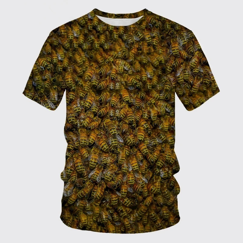 Summer New Casual Bee Pattern Men's Printed T-shirt Street Pop Hip Hop Personalized Round Neck Comfortable Short Sleeve