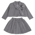 Junior Girl JK School Uniform Set Unique Formal Chain Smart Jackets and Pleated Skirt 2Pcs School Kids Child Uniform Blazer Suit