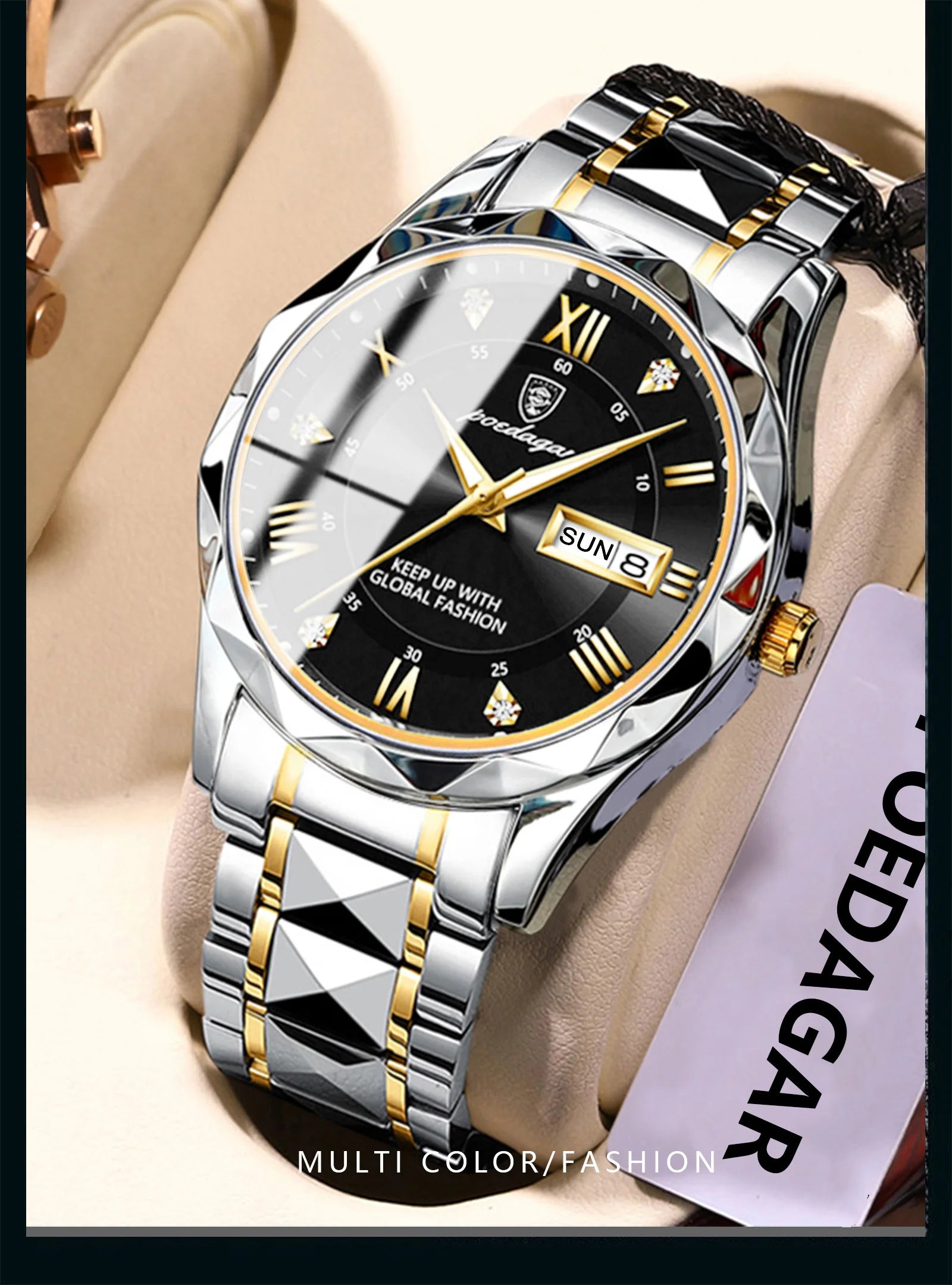 POEDAGAR Luxury Brand Men's Watches Waterproof Stainless Steel Luminous Man Wristwatch Date Week Quartz Business Men Clock Reloj