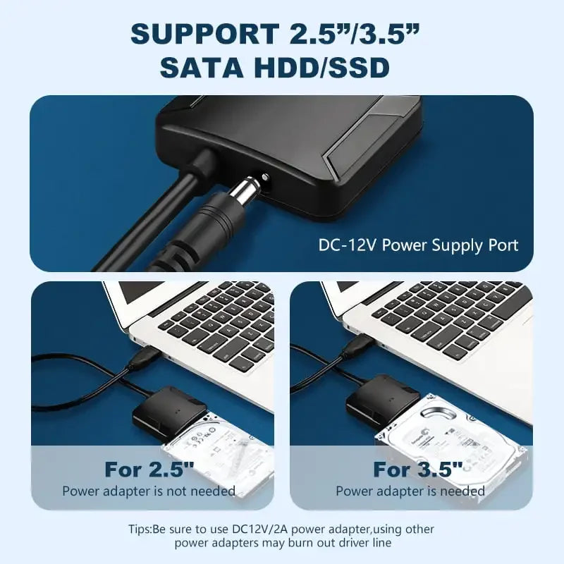 USB 3.0 to SATA Adapter Cable for 3.5/2.5 Inch SSD HDD SATA III Hard Drive Disk Support UASP Compatible with USB 1.1/2.0/3.0