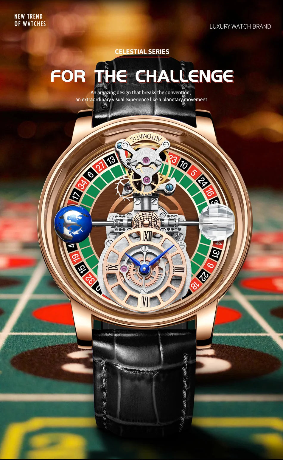 2025 HAEMMER New Men's Watch Transparent Hollow Design Celestial Roulette Quartz Watch Steel Leather Waterproof