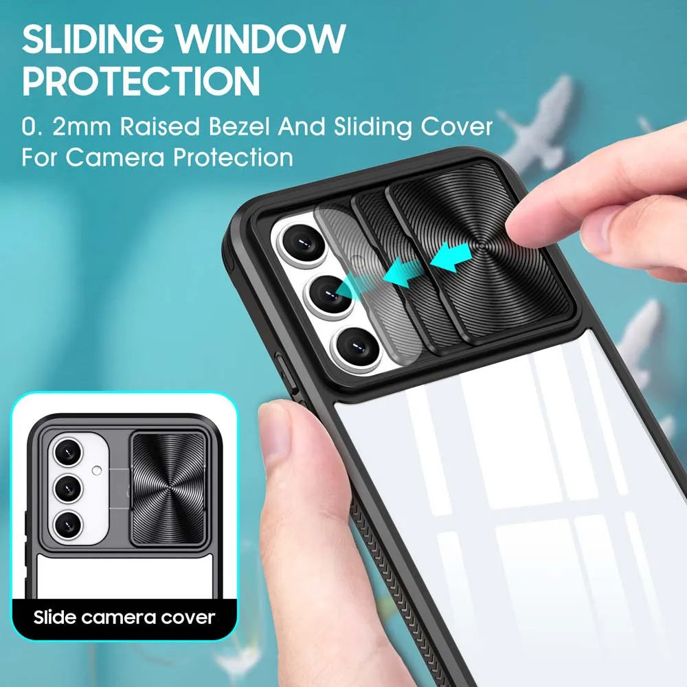 Transparent Slide Camera Lens Cap Case For Samsung Galaxy A14 A15 A35 A55 A05S A24 A34 A54 A33 A52 A32 A13 A23 Hard Full Cover
