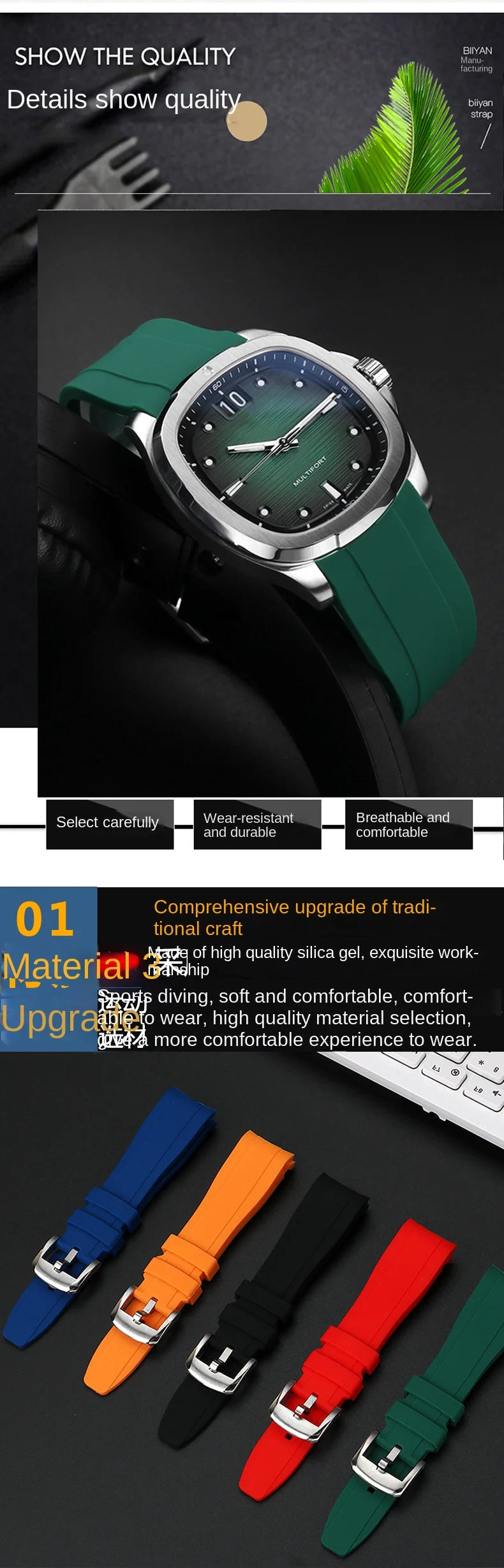 22mm curved rubber watch strap for Mido New Multiport TV Series M049.526 Watch Band Men's Soft Waterproof Wristband Bracelet