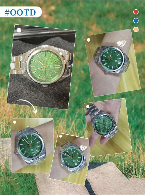 Watchdives New WD0003B ‌Aventurine Dial Watch VH31 Sweep Movement Sapphire Crystal Luminous 100m Waterproof 36mm Vintage Watche