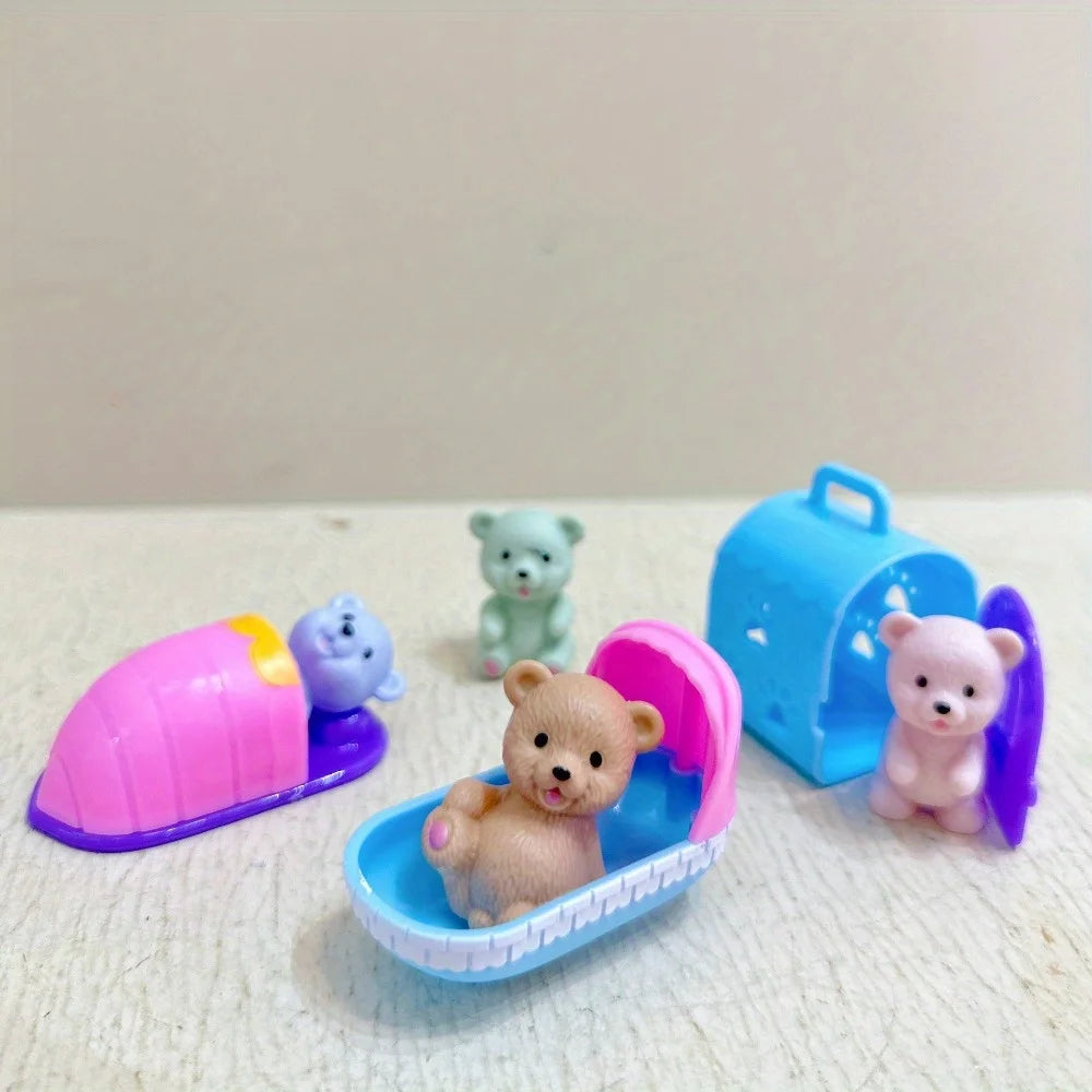 Children's Play House Toys with Teddy Bears Pet Bathrooms Scene Little Girls Family Pet Toys Gift for Kids