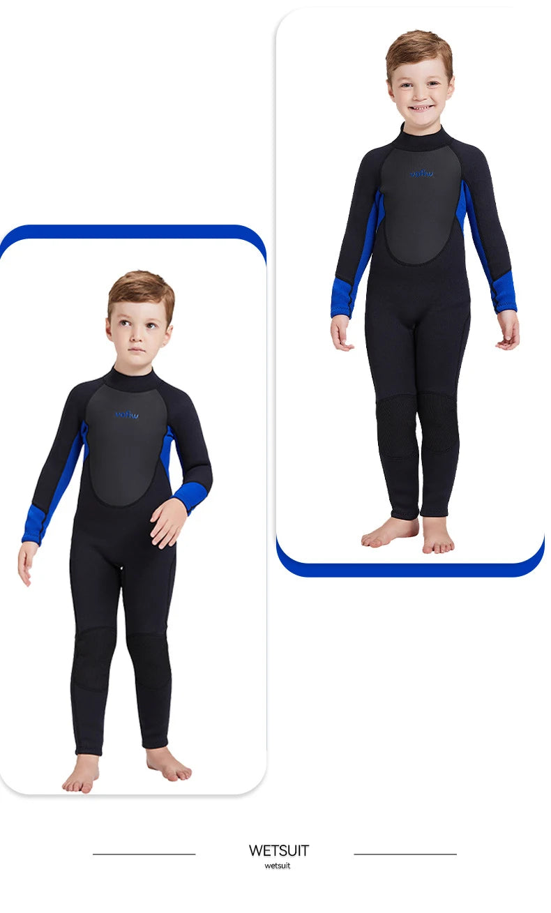 Children's 2mm 3mm Neoprene Wetsuit One-piece Long Sleeve Diving Suit Cold Proof Sunscreen Surfing Swimming Snorkeling Swimsuit
