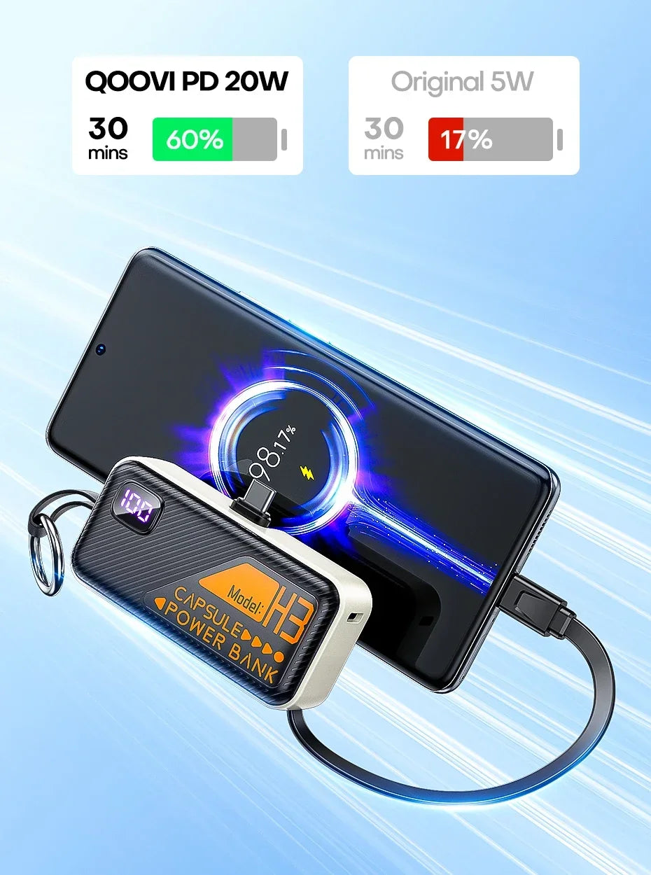 5000mAh Small Portable Keychain Mobile Power Capsule Power Bank Fast Charging Cable Suitable for IPhone Huawei Xiaomi