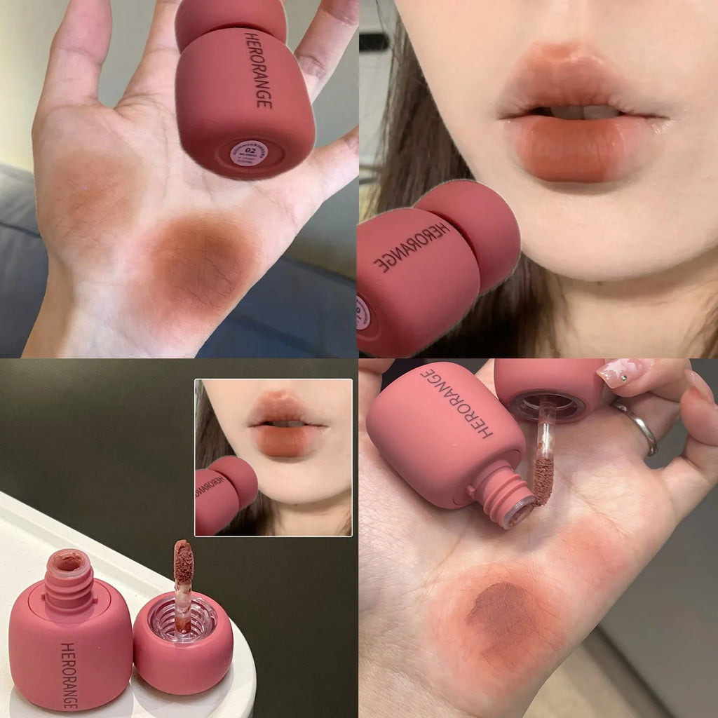 1pcs Red Brown Matte Lip Mud Liquid Lipstick Waterproof Non-stick Cup Chocolate Lip Color for Women Lips Makeup Cosmetics