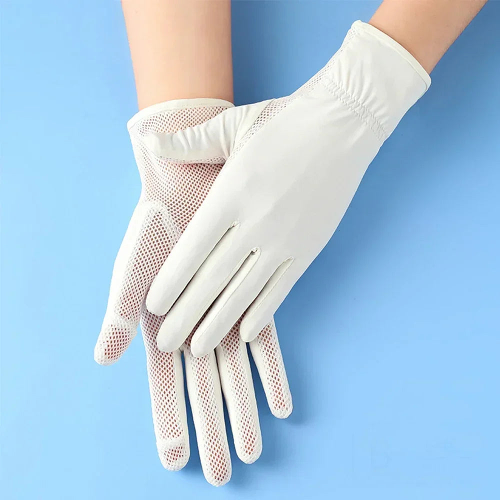 Fashion Women Gloves Summer Ladies Anti-UV Sunscreen Ice Silk Thin Gloves Mesh Breathable Can Be Opened Driving Gloves