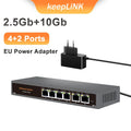 KeepLiNK 6-Port Multi-Gigabit Unmanaged Network Switch 4 X 2.5Gb RJ45 + 2 X 10Gb RJ45 for High-Speed Data Networking