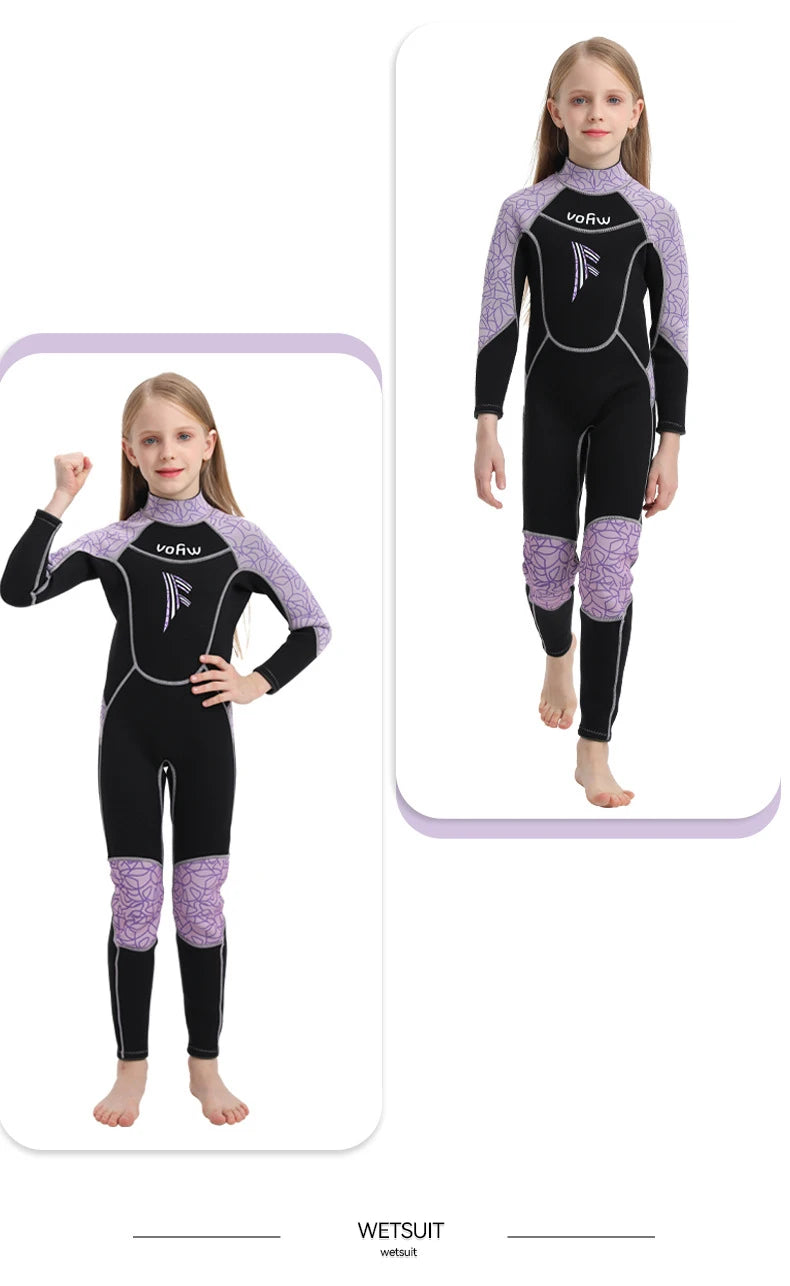 Children's 2mm 3mm Neoprene Wetsuit One-piece Long Sleeve Diving Suit Cold Proof Sunscreen Surfing Swimming Snorkeling Swimsuit