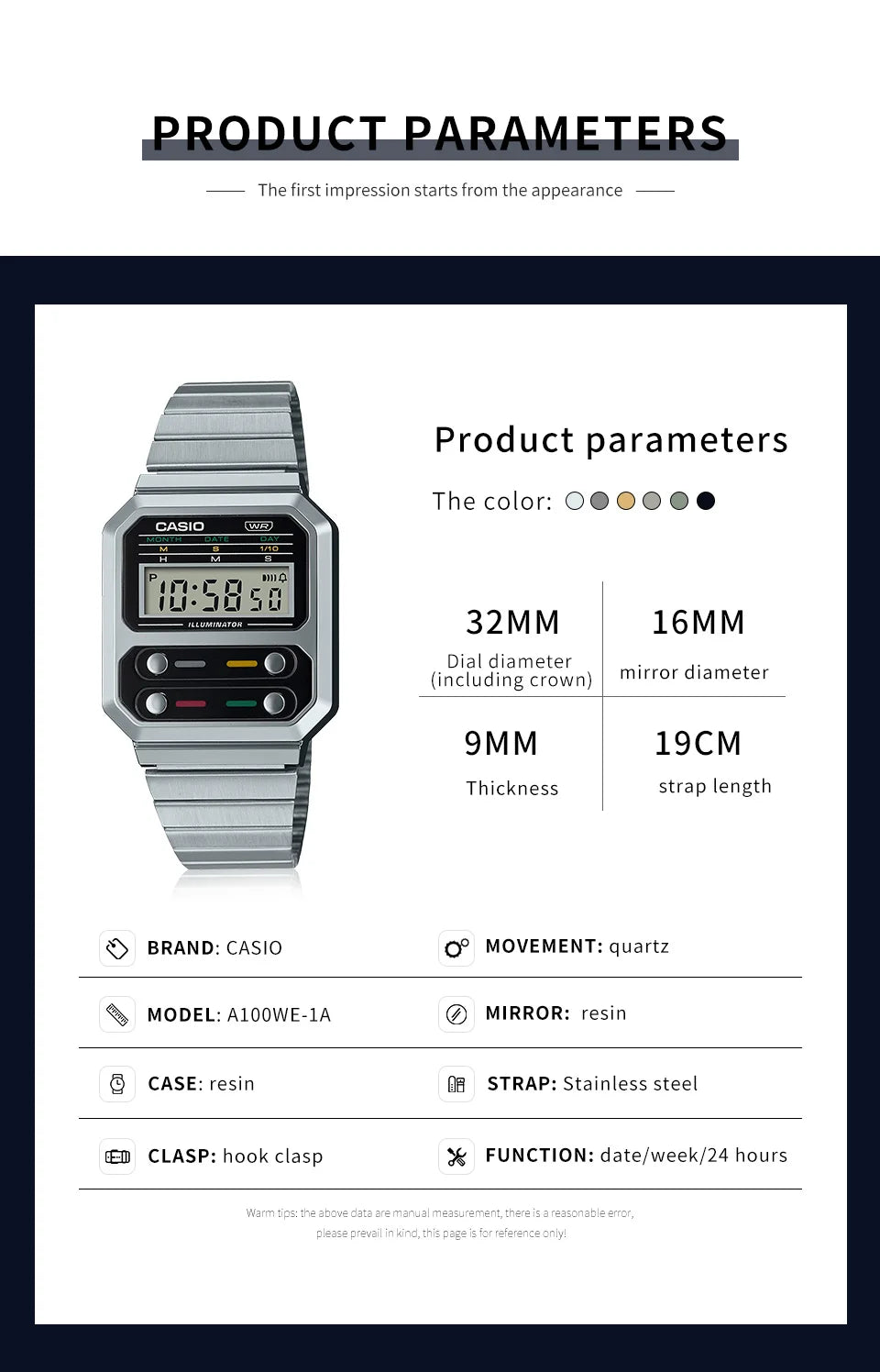 Casio watch for men top luxury fashions Calculator Model  Personalized trendy style relogio masculino часы женские  A100WE-1A/7B