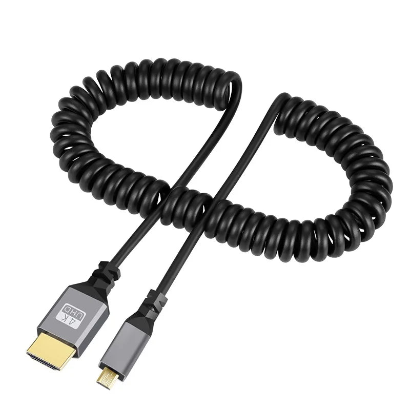 0.5-2.4M 4K Micro HDMI Cable 4K 60HZ Micro HDMI-Compatible TO HDMI Coiled Extension Flexible Spiral Cable  For PC Monitor TV