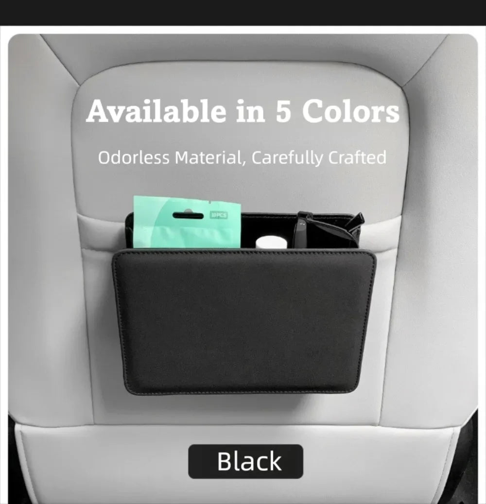 Multifunctional Car Trash Bin PU Leather Solid Color Seatback Hanging Storage Box Foldable Structure Car Door Storage Box