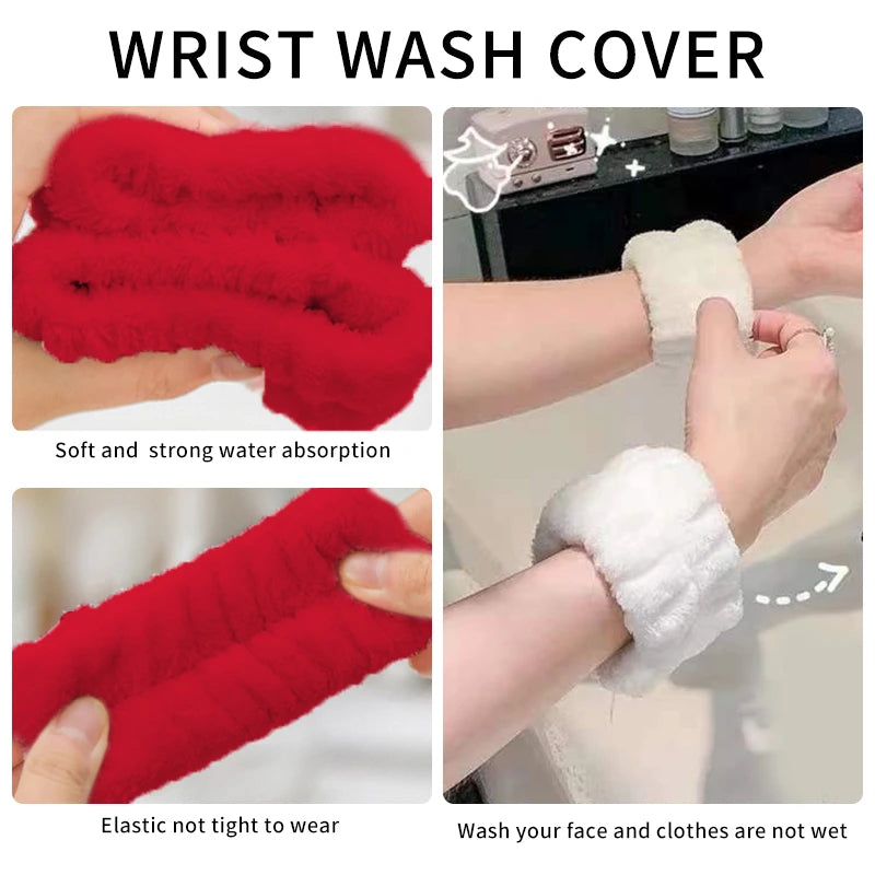 Face Wash Wristband Fleece Skincare  Band Wrist Cuffs for Makeup Shower Girls Headbands Wrist Washband Oversleeves