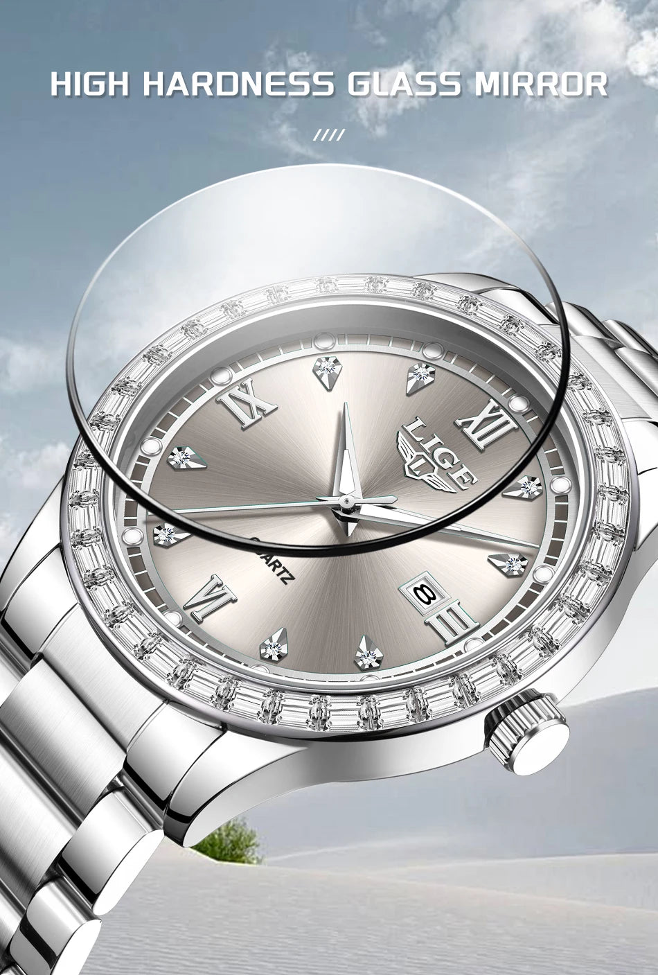 LIGE Creative Diamond Design Watch Women Waterproof Stainless Steel Luminous Ladies Watches Simple Elegant Quartz Wristwatch