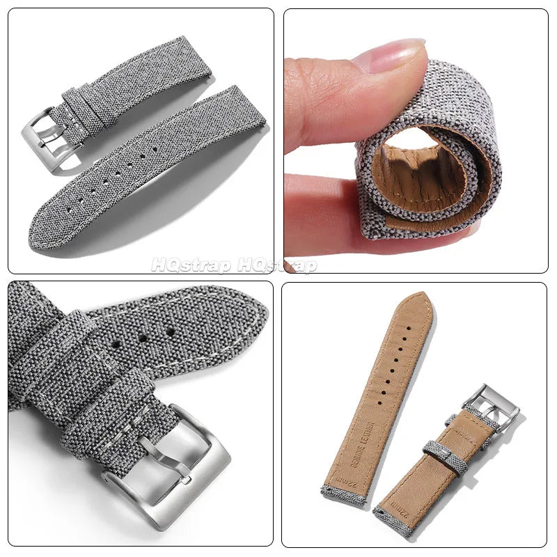 High Quality Nylon Leather Strap 20mm 22mm for Seiko for Samsung Galaxy Watch 6/5/4 Canvas Universal Quick Release Watch Band