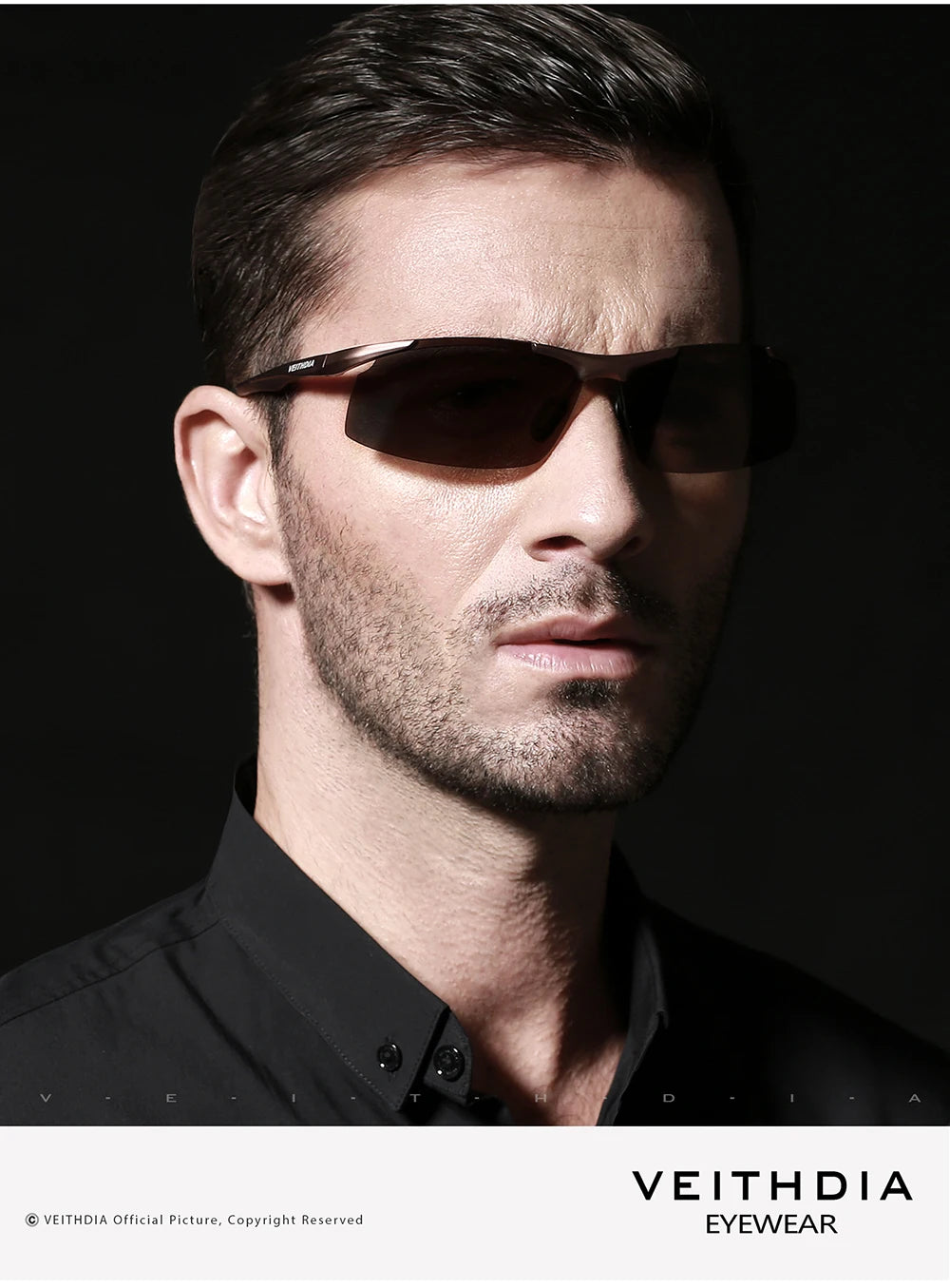 VEITHDIA Men Sunglasses Aluminum Magnesium Polarized UV400 Lens Rimless Driving Fishing Sun Glasses Sports Eyewear For Male 6535