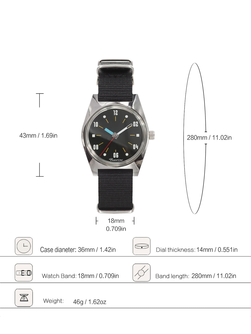 PHANTOM men’s Hand-Wind Mechanical Watch 7120 Waterproof Bauhaus Design Watch for Men wholesale