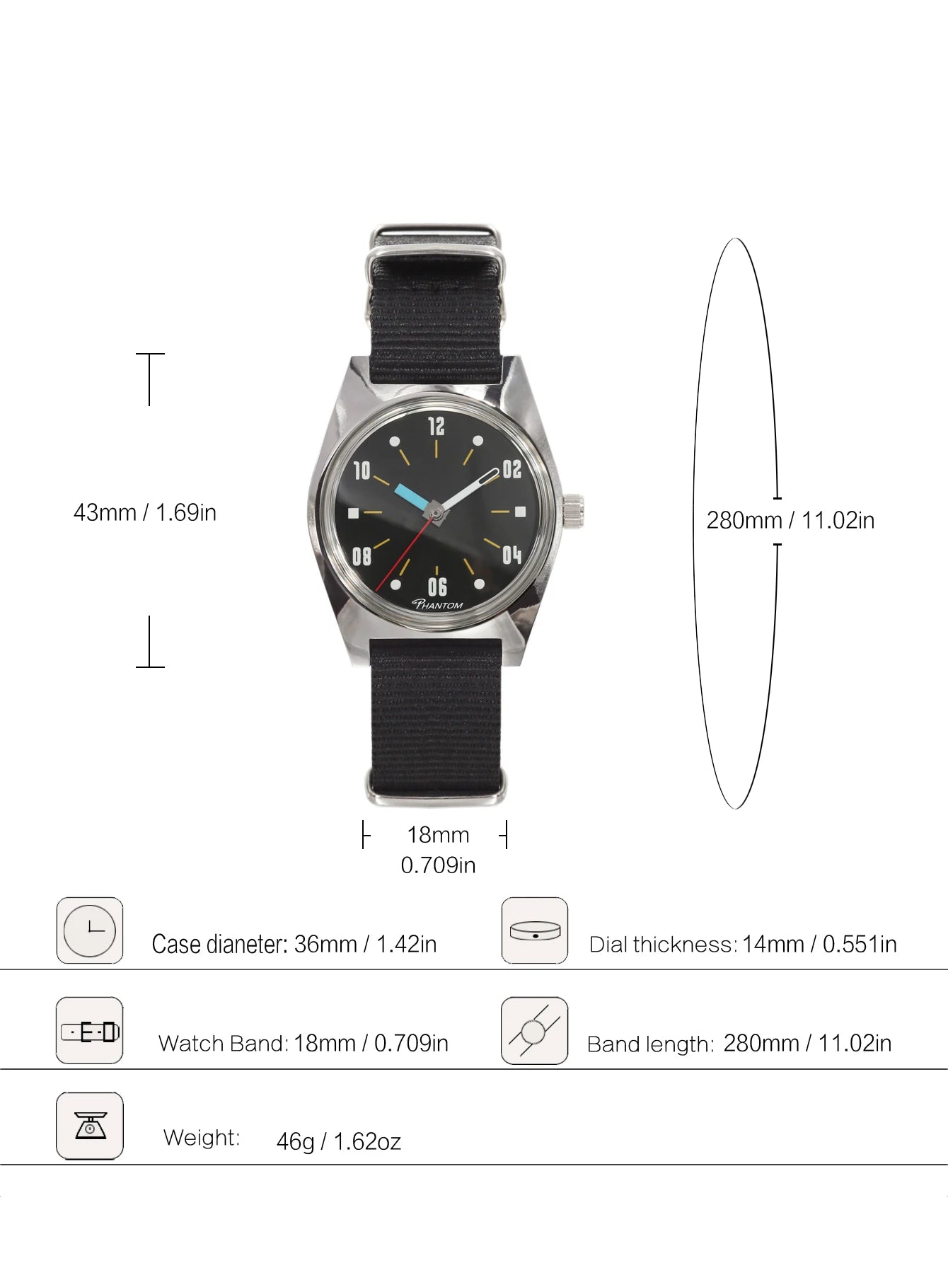 PHANTOM men’s Hand-Wind Mechanical Watch 7120 Waterproof Bauhaus Design Watch for Men wholesale