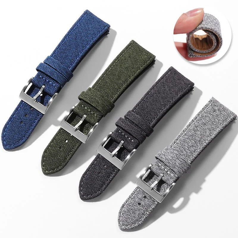 High Quality Nylon Leather Strap 20mm 22mm for Seiko for Samsung Galaxy Watch 6/5/4 Canvas Universal Quick Release Watch Band