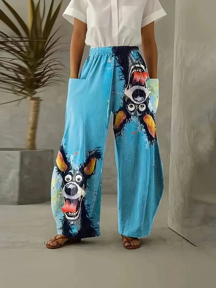 Loose Vintage Pants For Women Have Pocket Pants Cartoon New Fun Cat Animal Print Casual Women's Bloomers And Trendy Pants