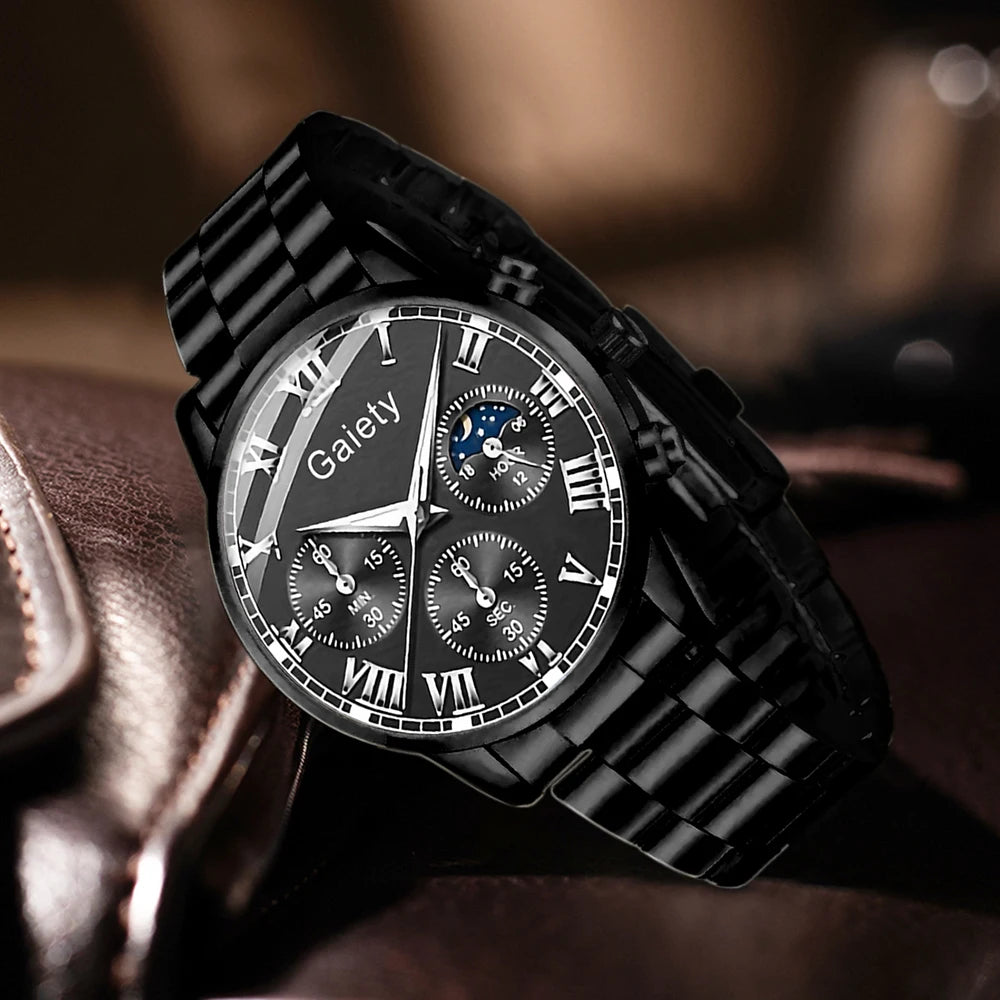 2/4PCS Men Watch Set Business Fashion Quartz Watch Bracelet Necklace Ring Set Suitable for Daily Clothing Matching Perfect Gift